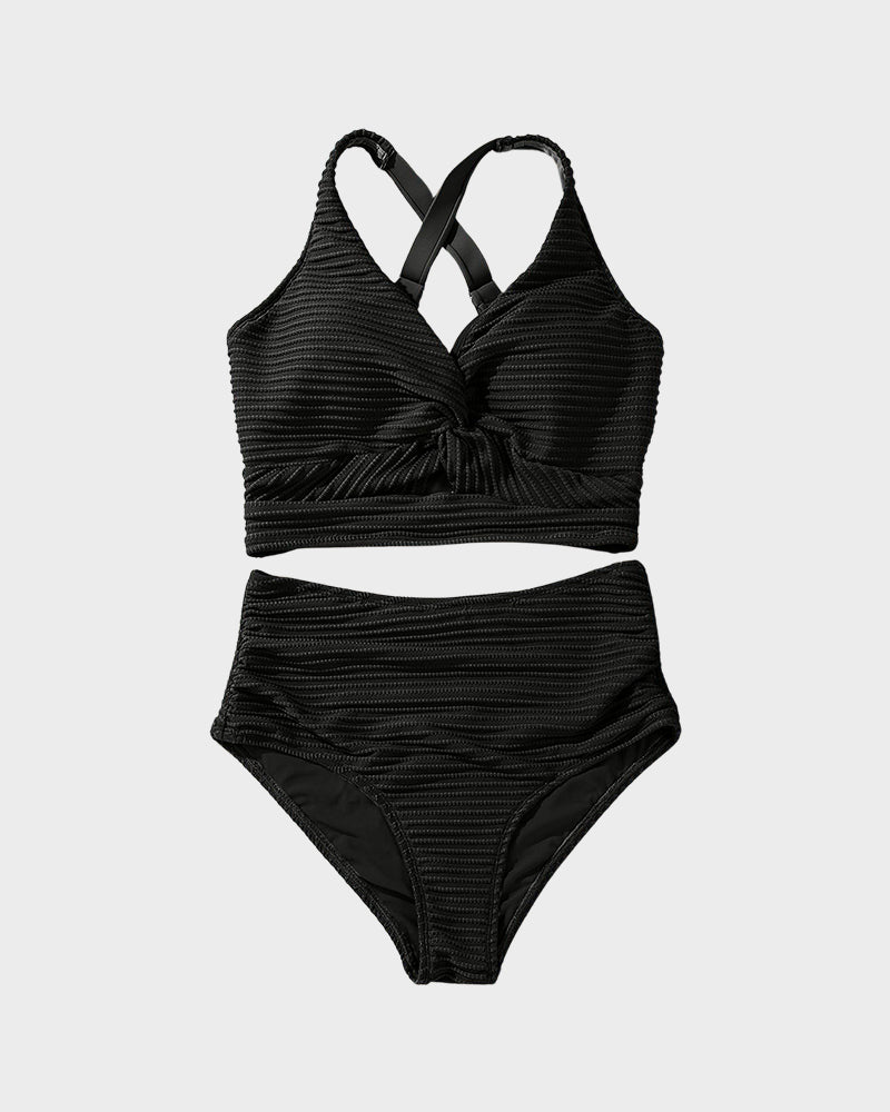 👙👙2025 Ny modell ~60% RABATT 👙Bikineset med hög midja och texturerad knut framtill