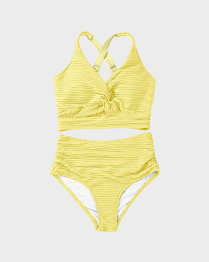👙👙2025 Ny modell ~60% RABATT 👙Bikineset med hög midja och texturerad knut framtill