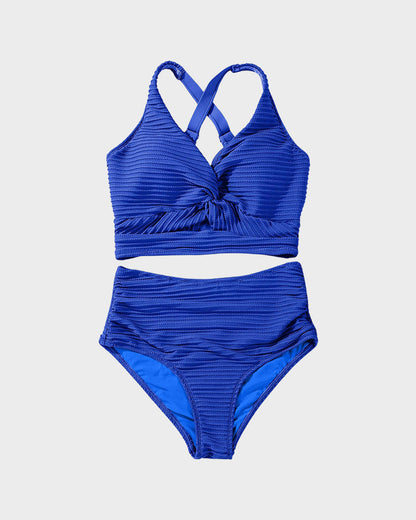 👙👙2025 Ny modell ~60% RABATT 👙Bikineset med hög midja och texturerad knut framtill