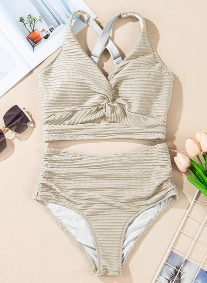 👙👙2025 Ny modell ~60% RABATT 👙Bikineset med hög midja och texturerad knut framtill