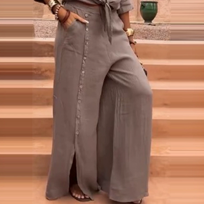 🔥🎁Nyhet 57 % RABATT🔥🌸 Elegant enfärgat tvådelat set i bomull och linne för damer