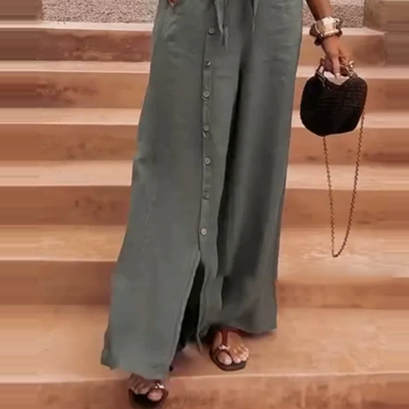 🔥🎁Nyhet 57 % RABATT🔥🌸 Elegant enfärgat tvådelat set i bomull och linne för damer