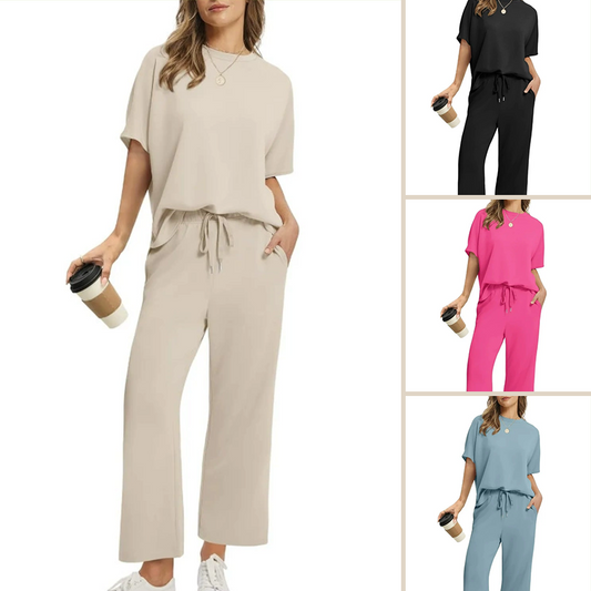 💖 2-delat set med ärmlös topp och byxor med dragsko för damer