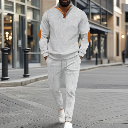 Sweatshirt och byxor med halv dragkedja i stickat material för män