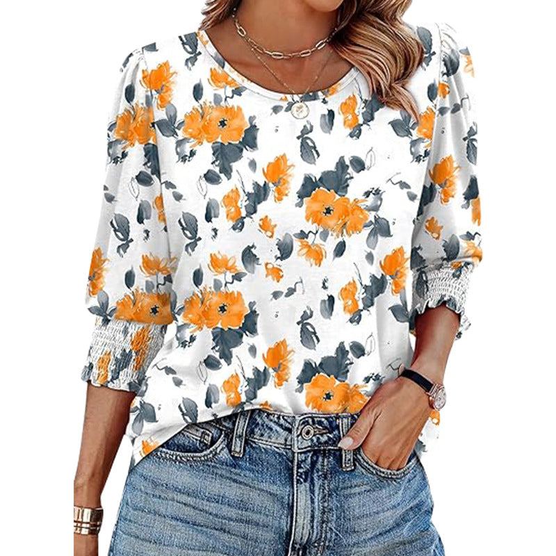 👚Ladies casual topp med rund hals och tryck