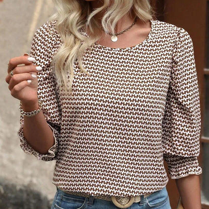 👚Ladies casual topp med rund hals och tryck