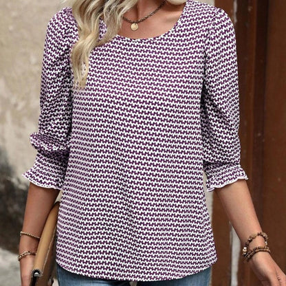 👚Ladies casual topp med rund hals och tryck
