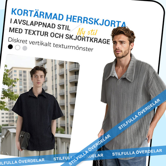 Kortärmad herrskjorta i avslappnad stil med textur och skjortkrage
