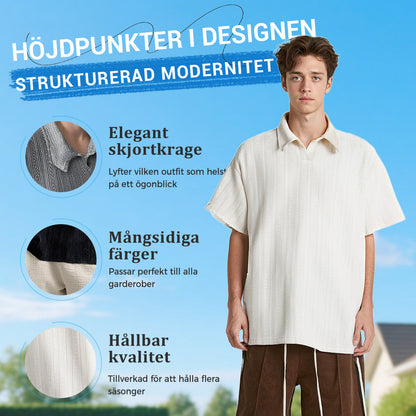 Kortärmad herrskjorta i avslappnad stil med textur och skjortkrage