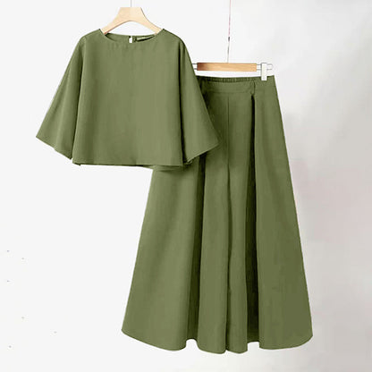 💯Det bekvämaste tvådelade setet för kvinnor med rund hals, trekvartsärmar och lösa byxor