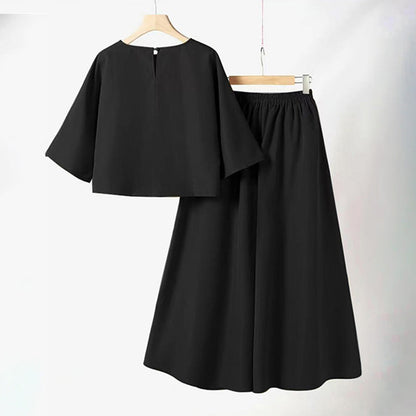 💯Det bekvämaste tvådelade setet för kvinnor med rund hals, trekvartsärmar och lösa byxor