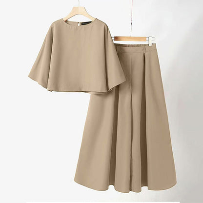 💯Det bekvämaste tvådelade setet för kvinnor med rund hals, trekvartsärmar och lösa byxor