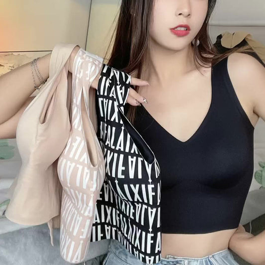 Trådlös V-ringad tank-bh för kvinnor i större storleka