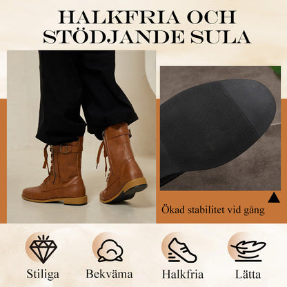 👢Fotvalvsstöd damstövlar med rund tå och sidodragkedja