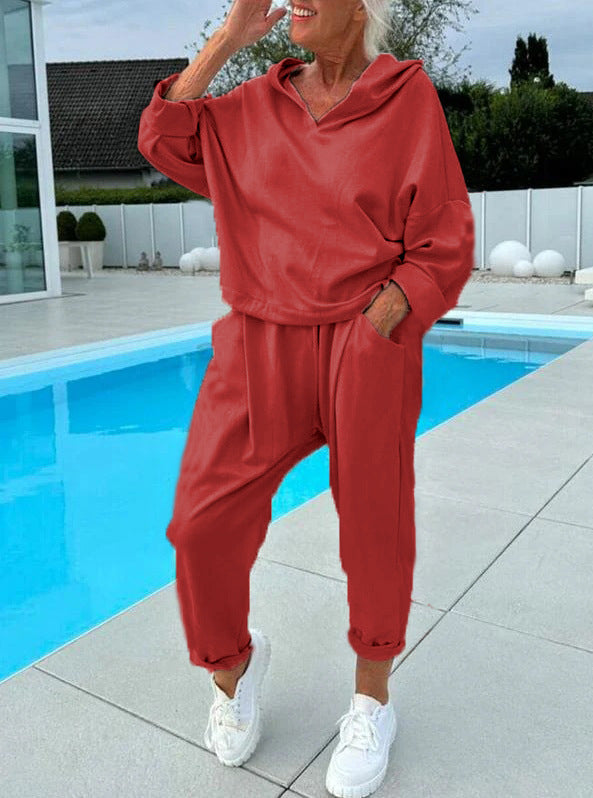 🔥🎁Nyhet 50 % RABATT🔥🍁 Kvinnors enfärgad tvådelade set i hoodie