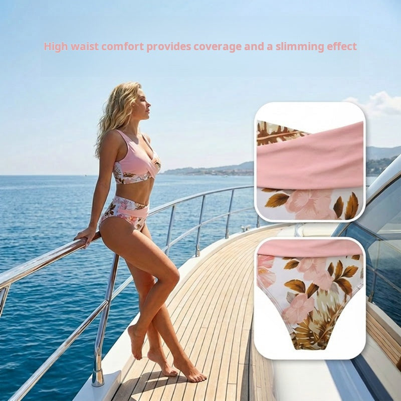 🌸🌿 Bikini-set för damer med blommönster och hög midja 🌊👙