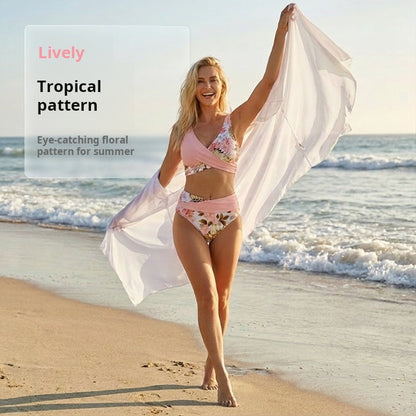 🌸🌿 Bikini-set för damer med blommönster och hög midja 🌊👙