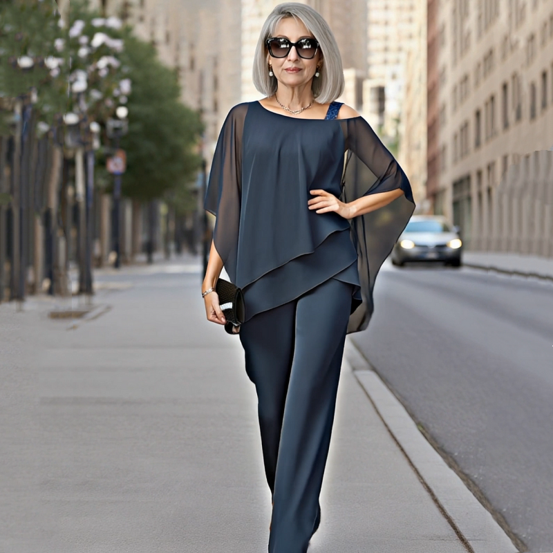 ⏳Begränsad tid 50 % Rabatt⏰Oregelbundna chiffongtoppar för kvinnor ＆ vidbyxor 2-delars set👚👖