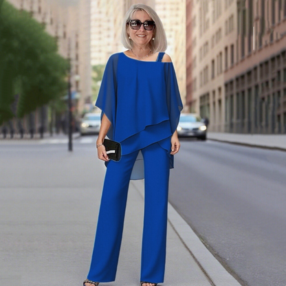 ⏳Begränsad tid 50 % Rabatt⏰Oregelbundna chiffongtoppar för kvinnor ＆ vidbyxor 2-delars set👚👖