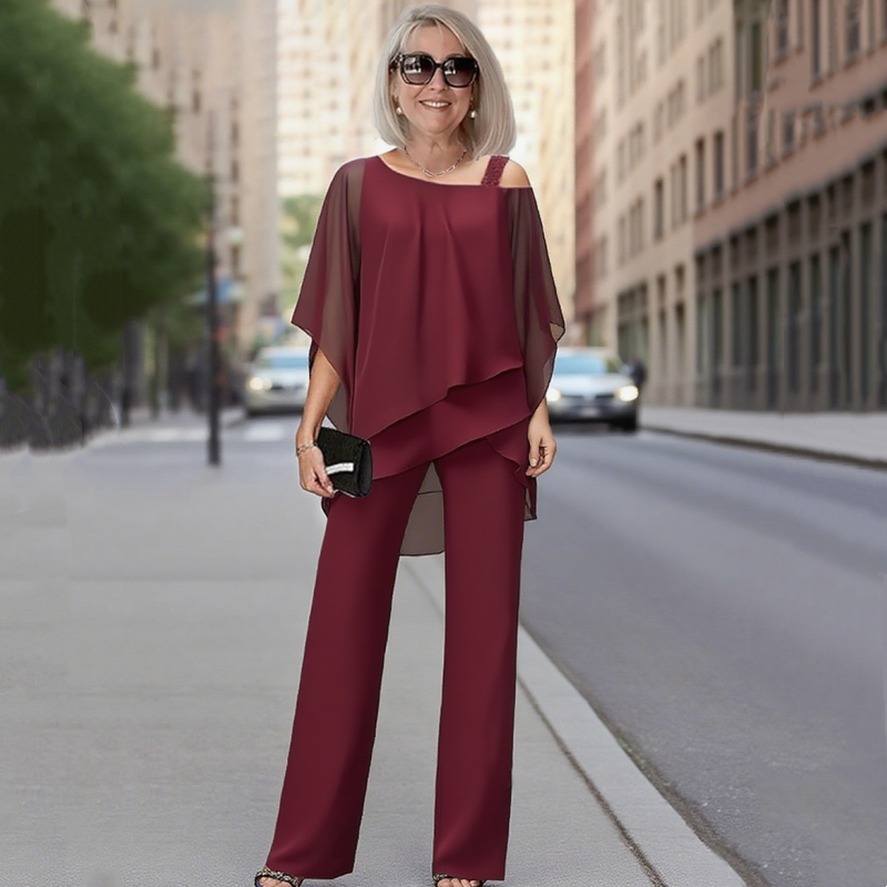 ⏳Begränsad tid 50 % Rabatt⏰Oregelbundna chiffongtoppar för kvinnor ＆ vidbyxor 2-delars set👚👖