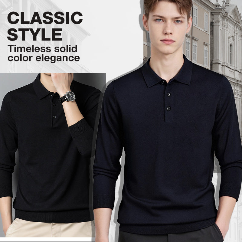 Klassisk enfärgad stickad tröja för herr