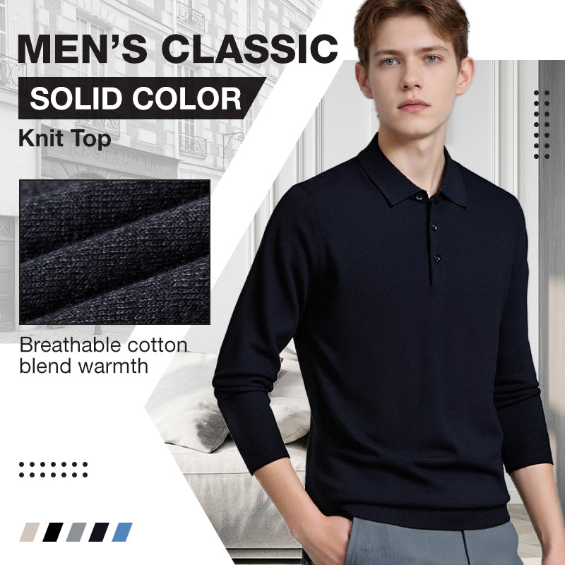 Klassisk enfärgad stickad tröja för herr