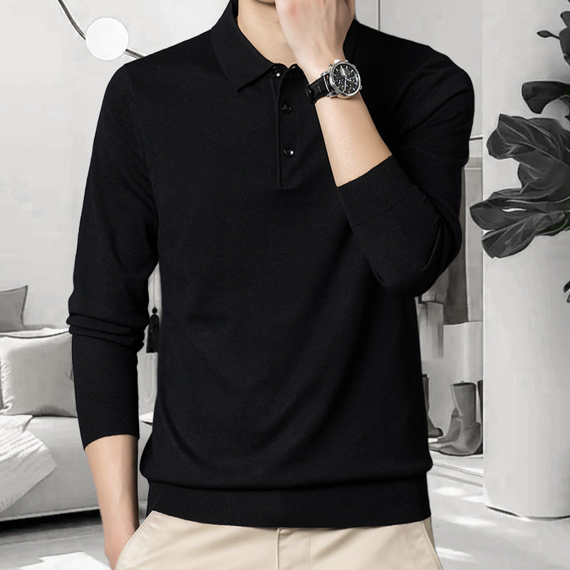 Klassisk enfärgad stickad tröja för herr