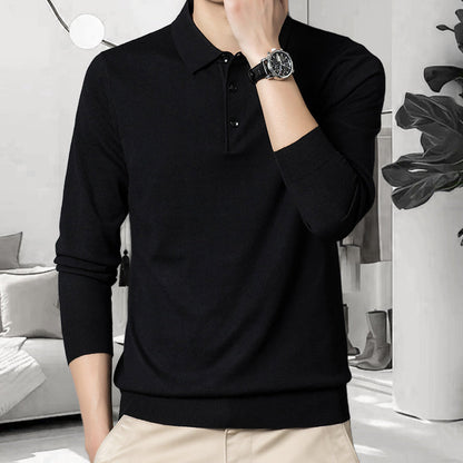 Klassisk enfärgad stickad tröja för herr