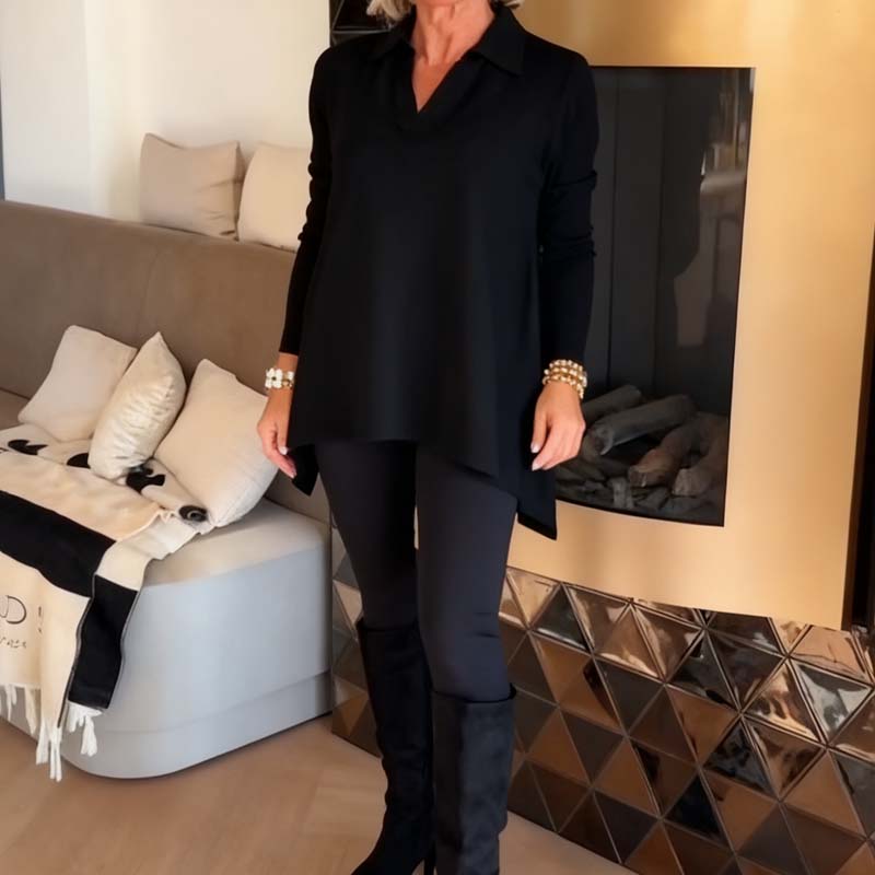 Damers Avslappnade Topp med Slagkrage och Långa Ärmar