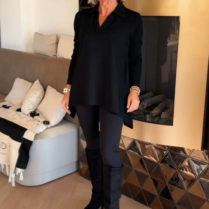 Damers Avslappnade Topp med Slagkrage och Långa Ärmar