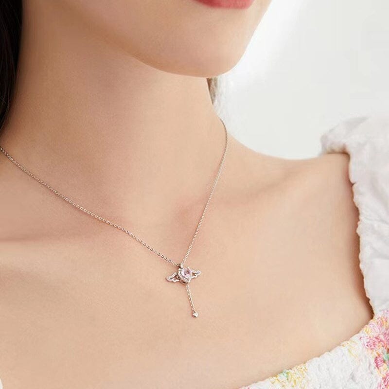 🎁Presentidéer Hot Sale 56 % RABATT💗Rosa änglavingar halsband