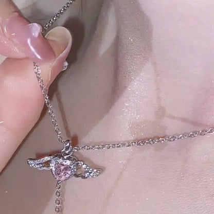 🎁Presentidéer Hot Sale 56 % RABATT💗Rosa änglavingar halsband