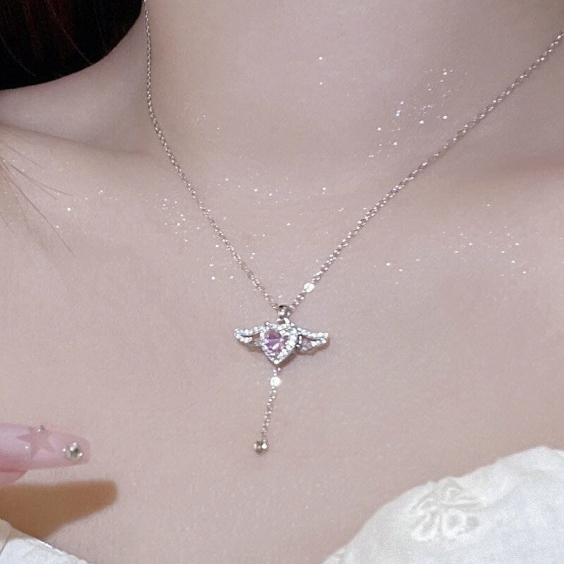 🎁Presentidéer Hot Sale 56 % RABATT💗Rosa änglavingar halsband