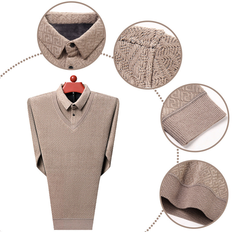 [Herrpresent] Plyschig varm falsk 2-delad stickad tröja för män