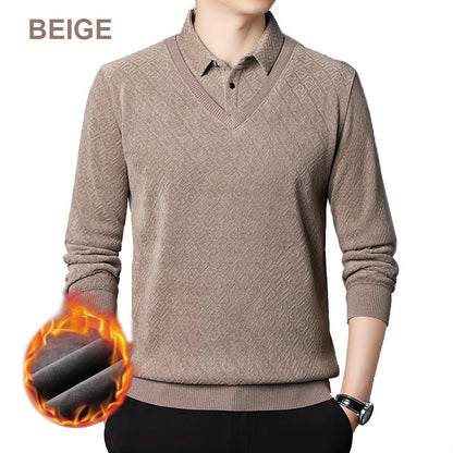 [Herrpresent] Plyschig varm falsk 2-delad stickad tröja för män