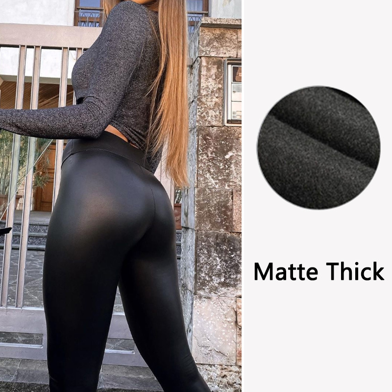Dam leggings i tjockt läder med hög midja