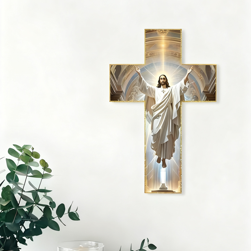 ✝️KÖP 3 FÅ 4!✨Retro Jesus Kristus Väggkors - Vintage Trädesign med Religiös Symbolik för Andligt Heminredning 🕊️🌟