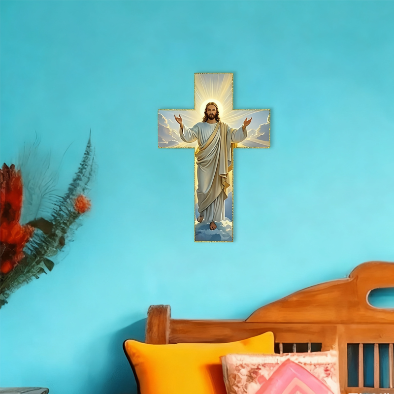 ✝️KÖP 3 FÅ 4!✨Retro Jesus Kristus Väggkors - Vintage Trädesign med Religiös Symbolik för Andligt Heminredning 🕊️🌟