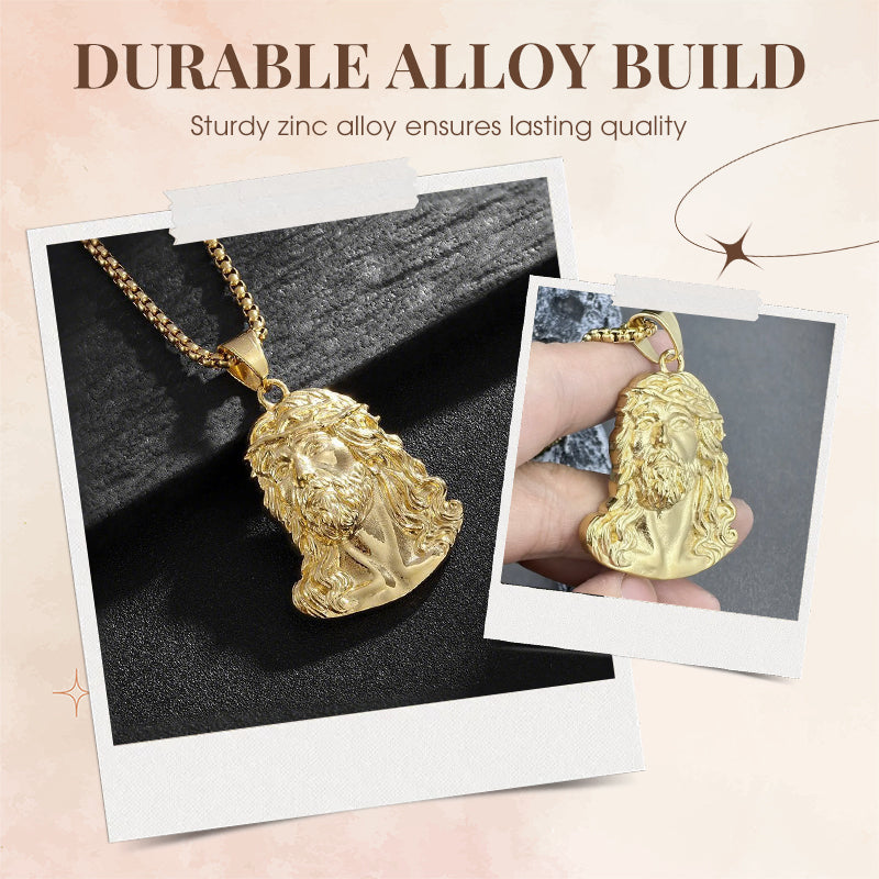 ✝️ Bästa Presenten ✨ Halsband med Jesus Huvud Medalj