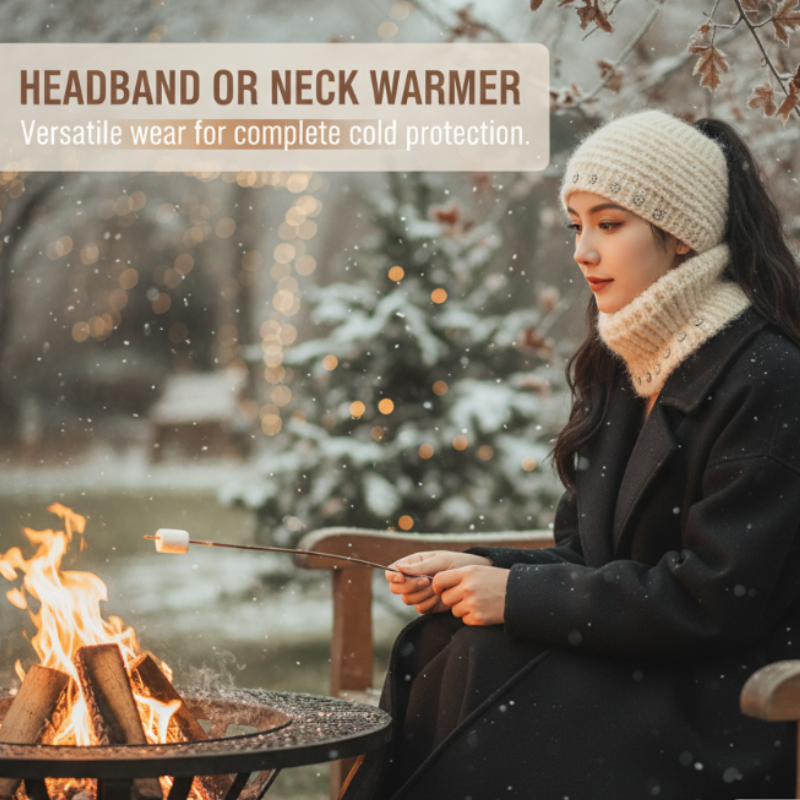 Stickat pannband för kvinnor med blommiga detaljer