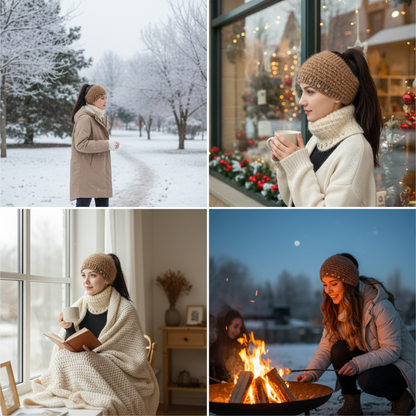 Stickat pannband för kvinnor med blommiga detaljer