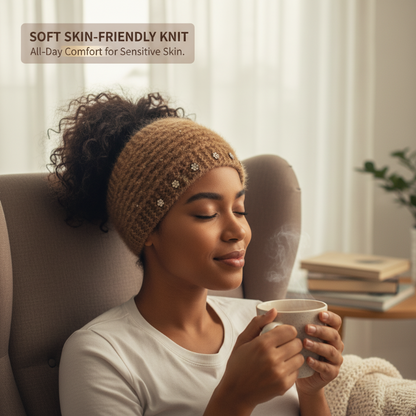 Stickat pannband för kvinnor med blommiga detaljer