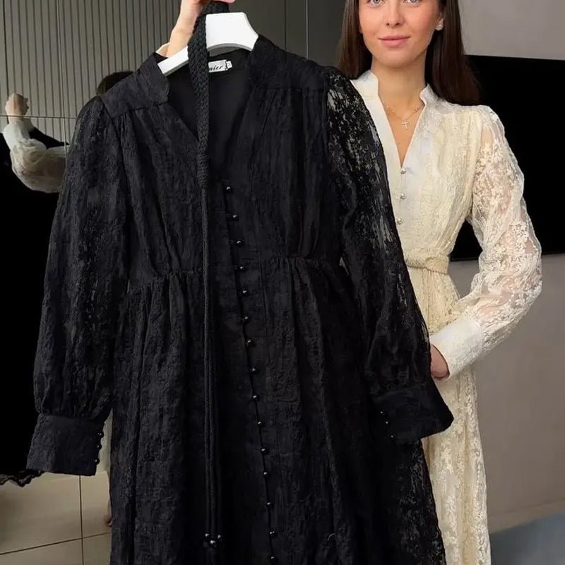 💥Hett tips💥57% OFF✨✨Vintage broderad klänning med lanternärmar