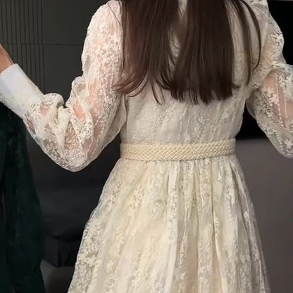💥Hett tips💥57% OFF✨✨Vintage broderad klänning med lanternärmar