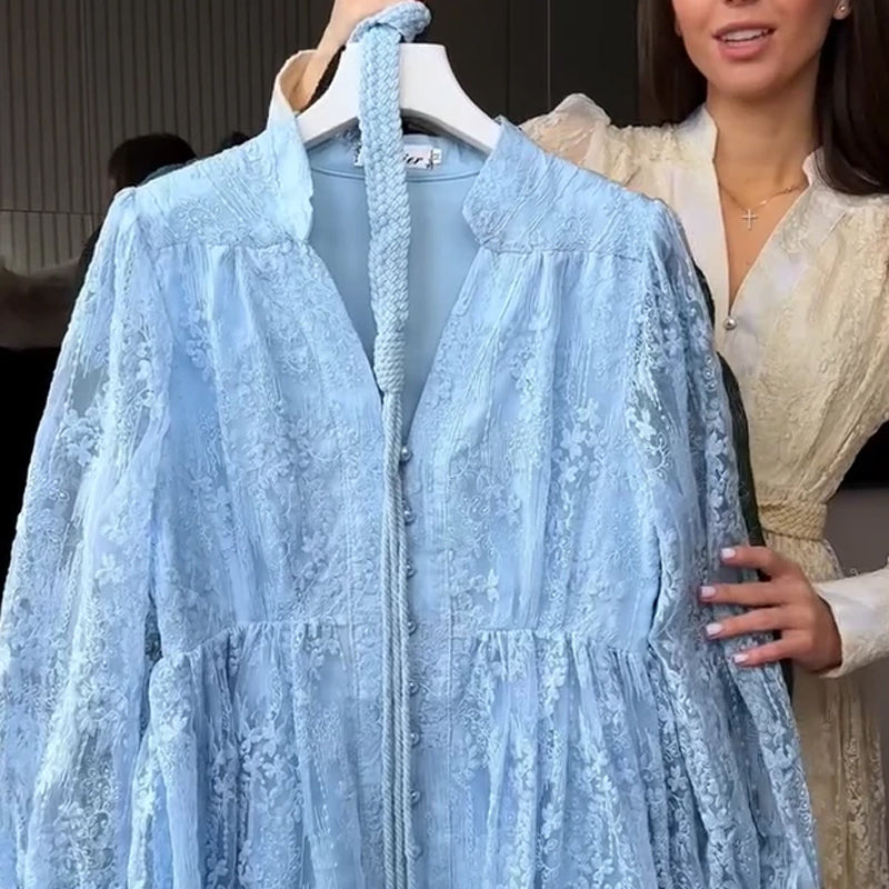 💥Hett tips💥57% OFF✨✨Vintage broderad klänning med lanternärmar
