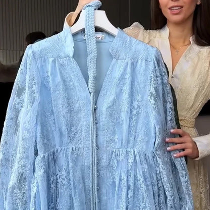 💥Hett tips💥57% OFF✨✨Vintage broderad klänning med lanternärmar