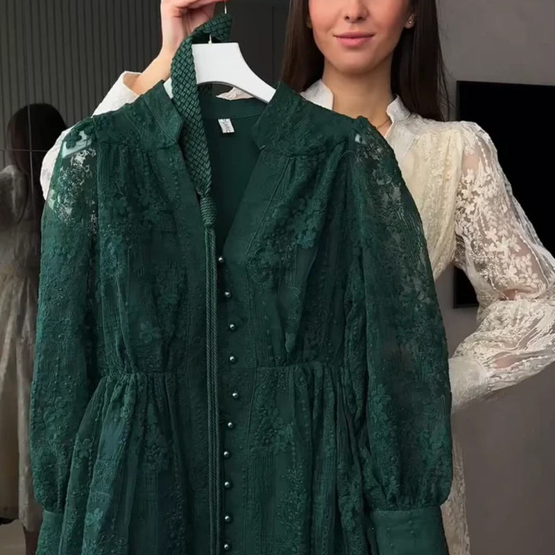 💥Hett tips💥57% OFF✨✨Vintage broderad klänning med lanternärmar