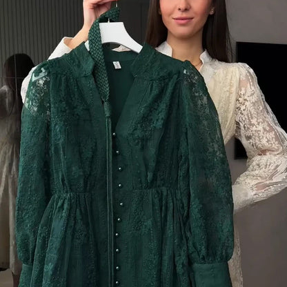 💥Hett tips💥57% OFF✨✨Vintage broderad klänning med lanternärmar