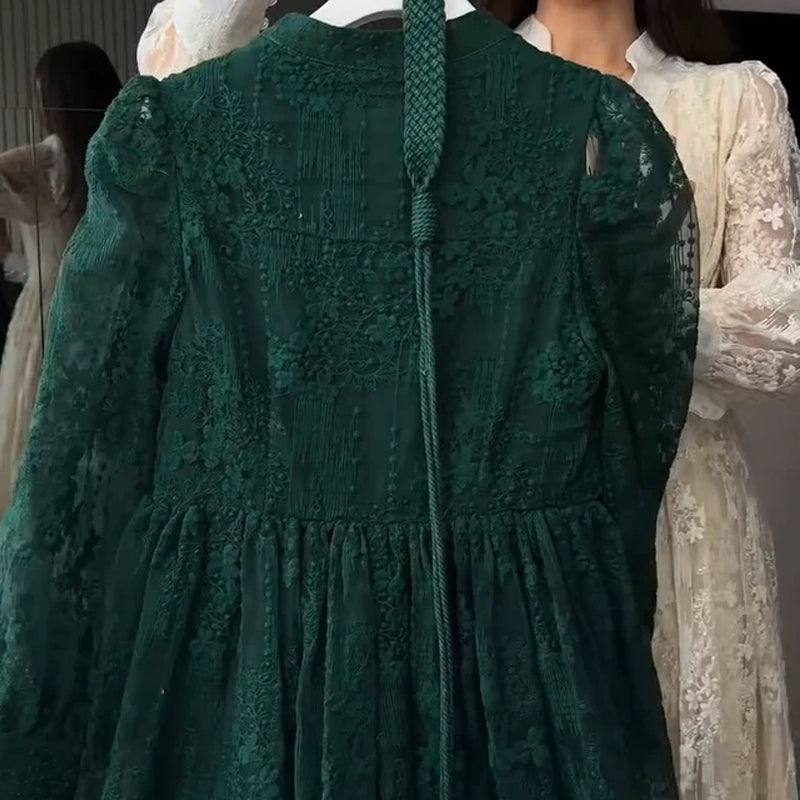 💥Hett tips💥57% OFF✨✨Vintage broderad klänning med lanternärmar