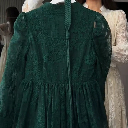 💥Hett tips💥57% OFF✨✨Vintage broderad klänning med lanternärmar